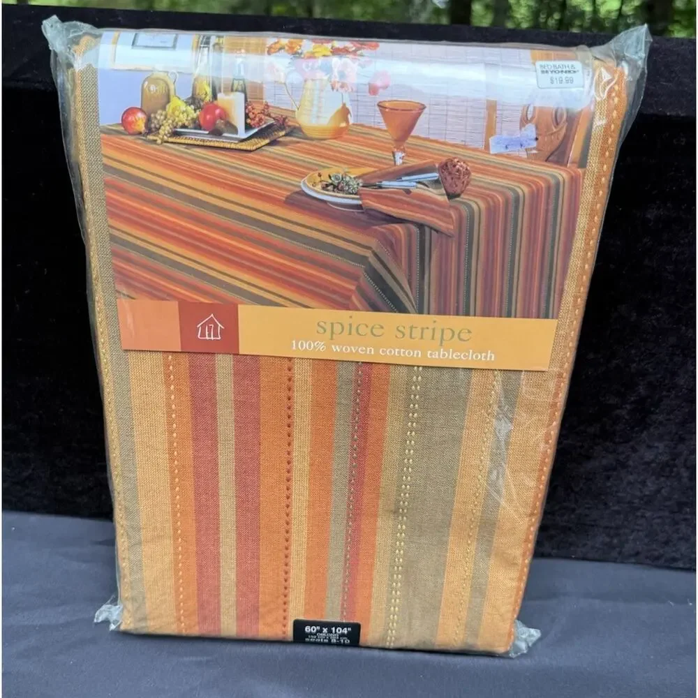 Home Wear Spice Stripe 100% Woven Cotton Thanksgiving Fall Tablecloth 60X104 New